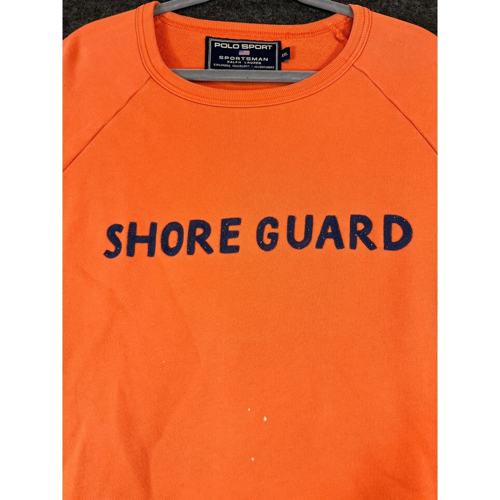 Vintage 90s Polo Sport Ralph Lauren Shore Guard Raglan Sweatshirt Men XXL Orange - Picture 2 of 11